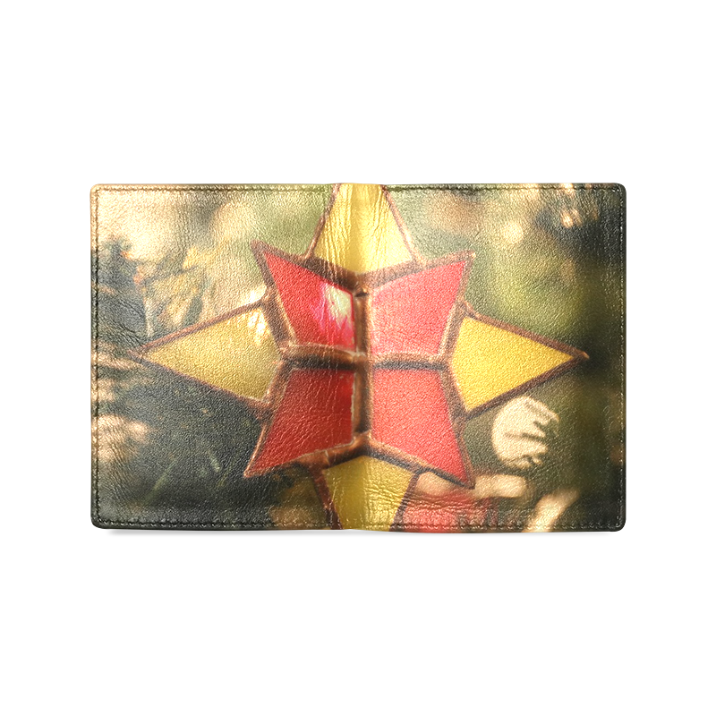 Vintage Christmas Star Ornament Men's Leather Wallet (Model 1612)