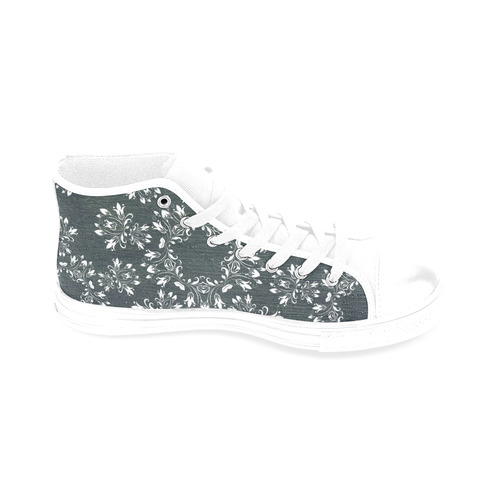 White and gray Flourish ornament mandala design Men’s Classic High Top Canvas Shoes /Large Size (Model 017)