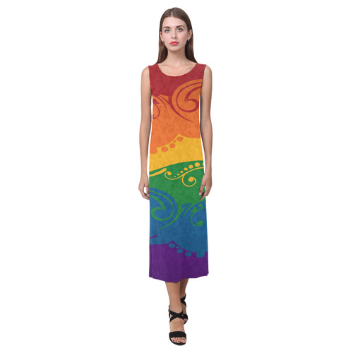 Ornamental Rainbow Flag Phaedra Sleeveless Open Fork Long Dress (Model D08)