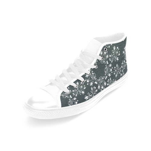 White and gray Flourish ornament mandala design Men’s Classic High Top Canvas Shoes /Large Size (Model 017)