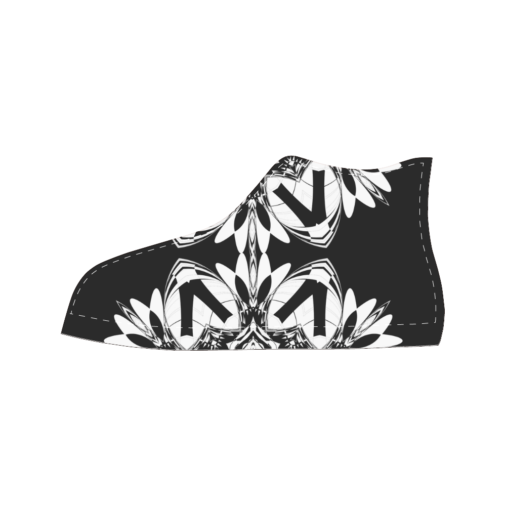 Half black and white Mandala Men’s Classic High Top Canvas Shoes /Large Size (Model 017)