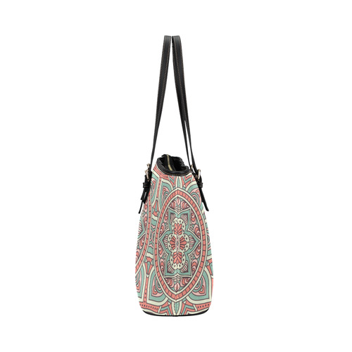 Red Bohemian Mandala Design Leather Tote Bag/Large (Model 1651)