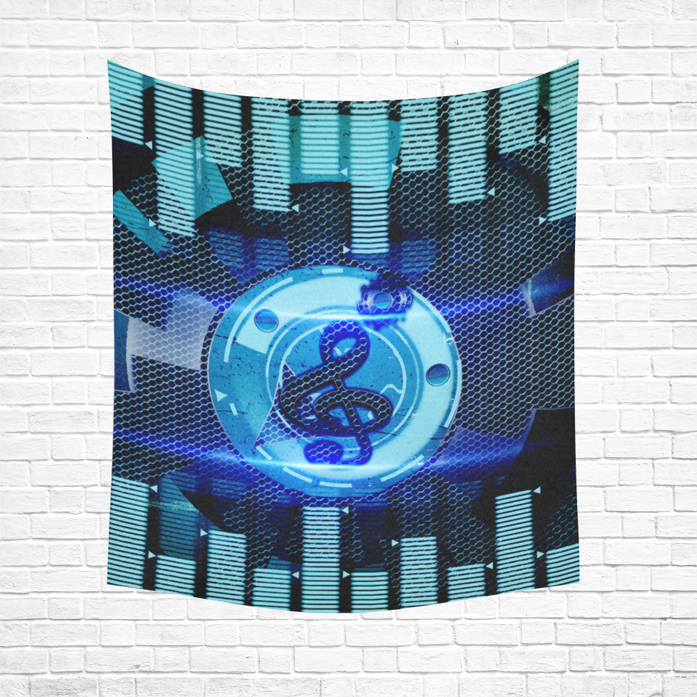 Music, clef in blue mechanical design Cotton Linen Wall Tapestry 51"x 60"