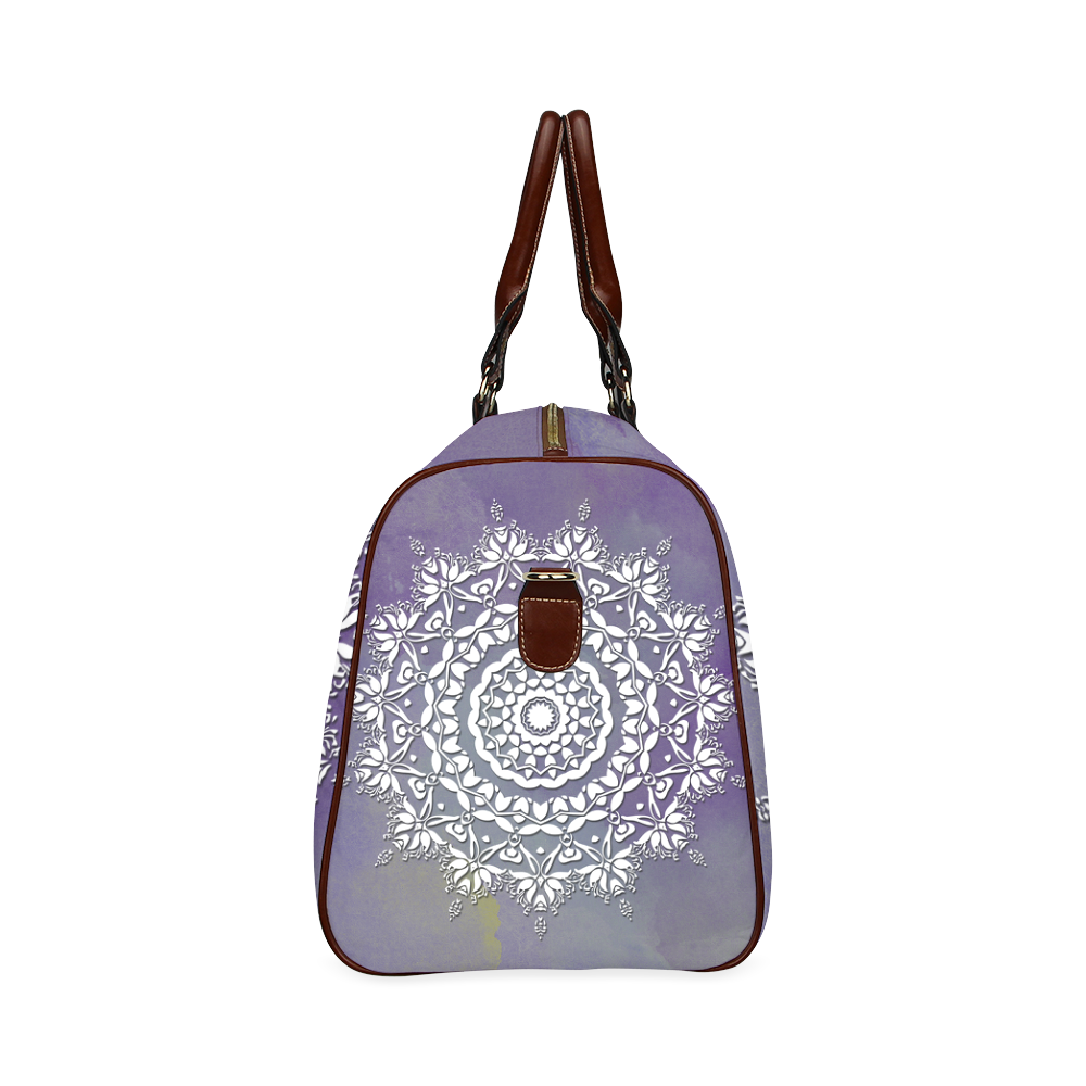 Floral watercolor Violet and white mandala Waterproof Travel Bag/Large (Model 1639)