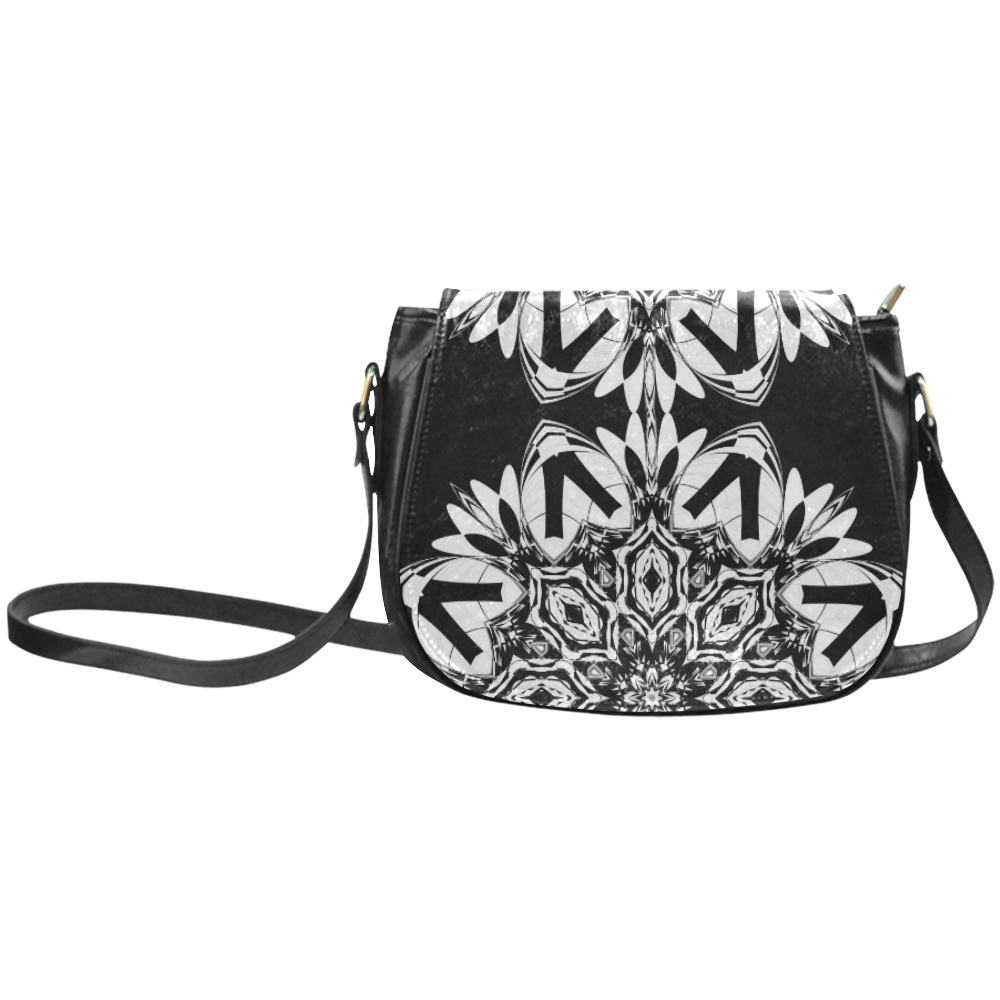 Half black and white Mandala Classic Saddle Bag/Large (Model 1648)