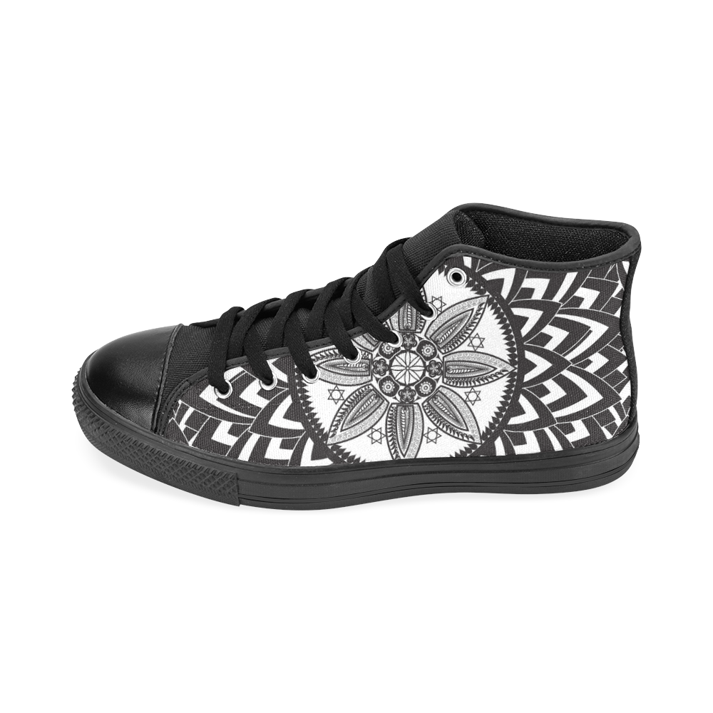 Black and white mandala Men’s Classic High Top Canvas Shoes /Large Size (Model 017)