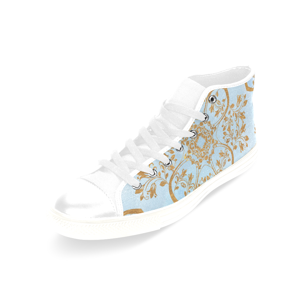 Gold and blue flourish ornament mandala Men’s Classic High Top Canvas Shoes /Large Size (Model 017)