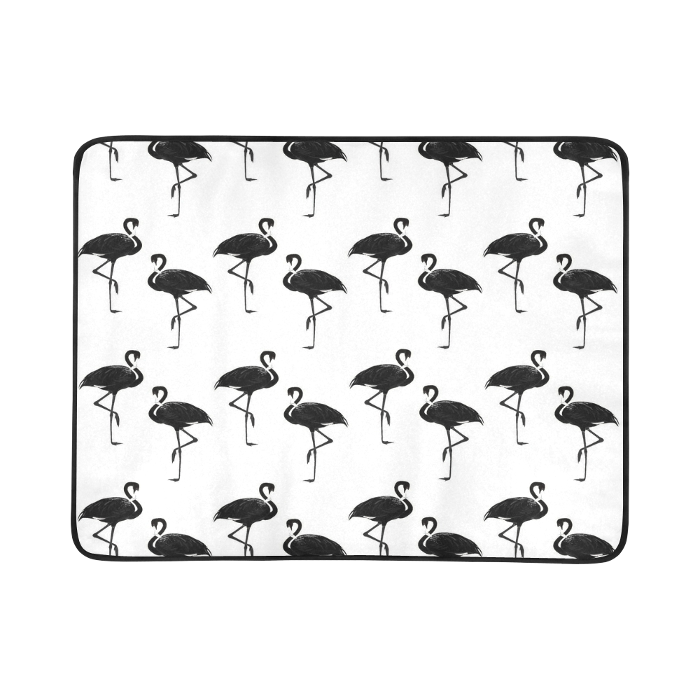 Flamingo Silhouettes Pattern Black White Beach Mat 78"x 60"