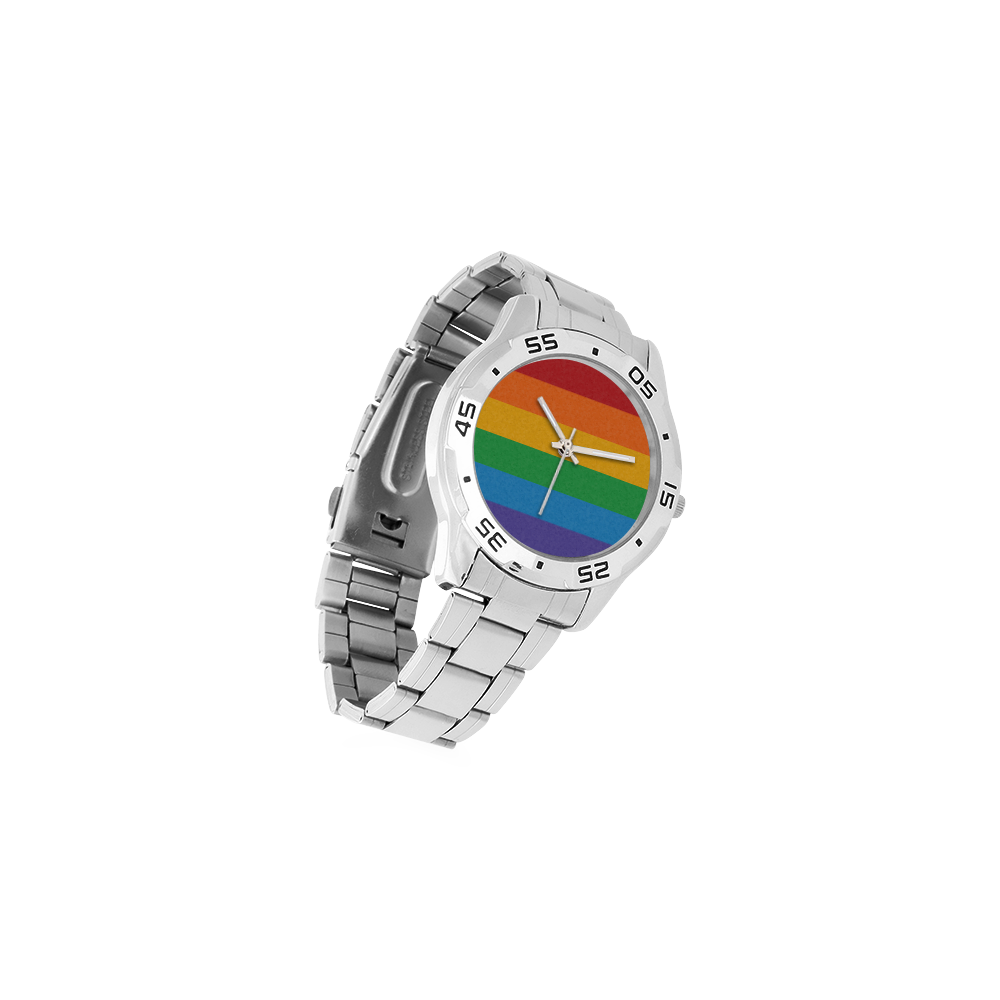 Rainbow Pride Flag Men's Stainless Steel Analog Watch(Model 108)