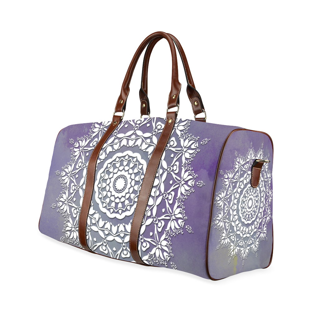Floral watercolor Violet and white mandala Waterproof Travel Bag/Large (Model 1639)