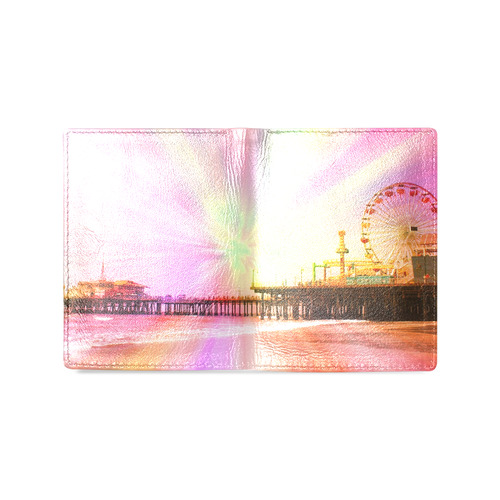 Pink Explosion Santa Monica Pier Men's Leather Wallet (Model 1612)