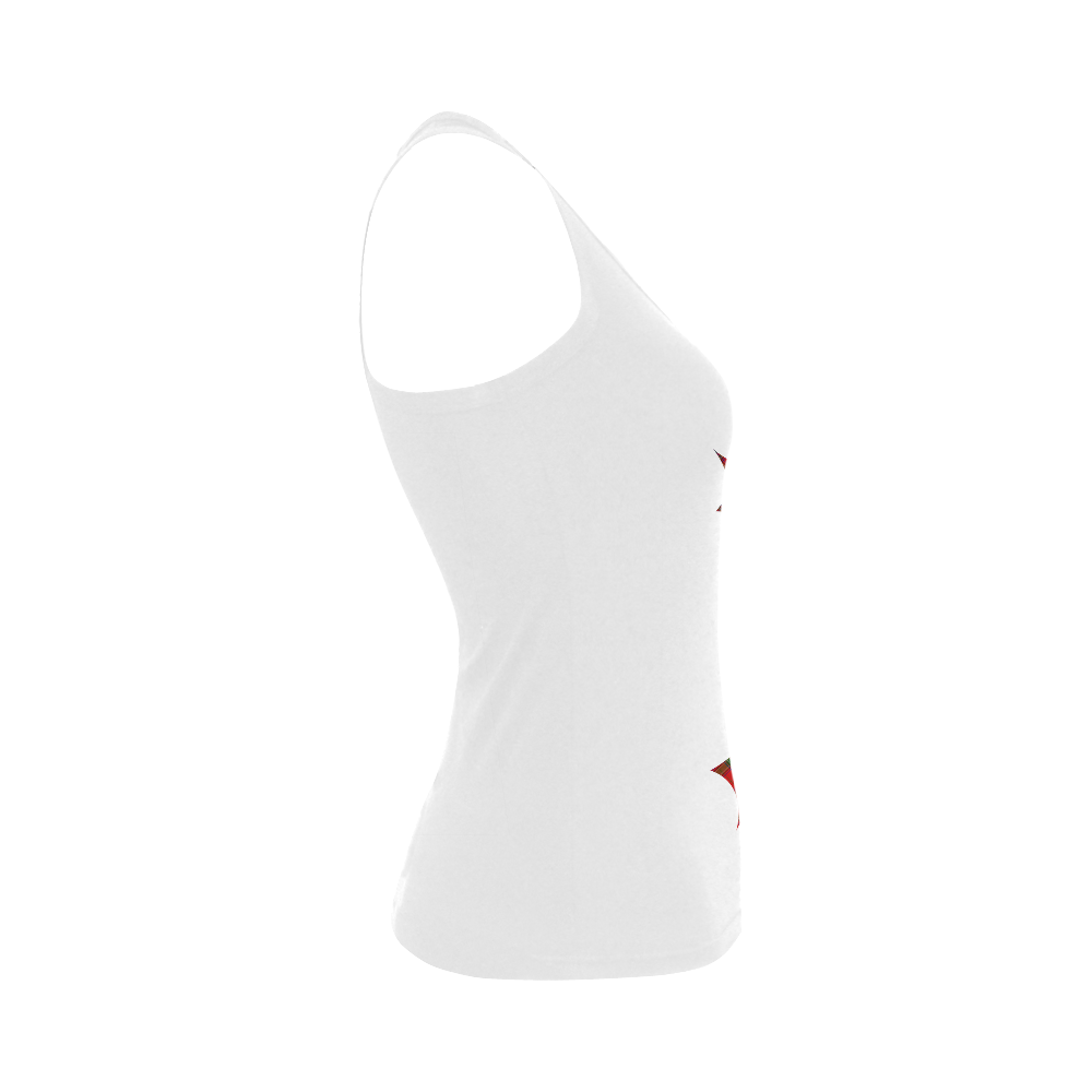 Red Tartan Plaid Pattern Christmas Holly Shape Women's Shoulder-Free Tank Top (Model T35)