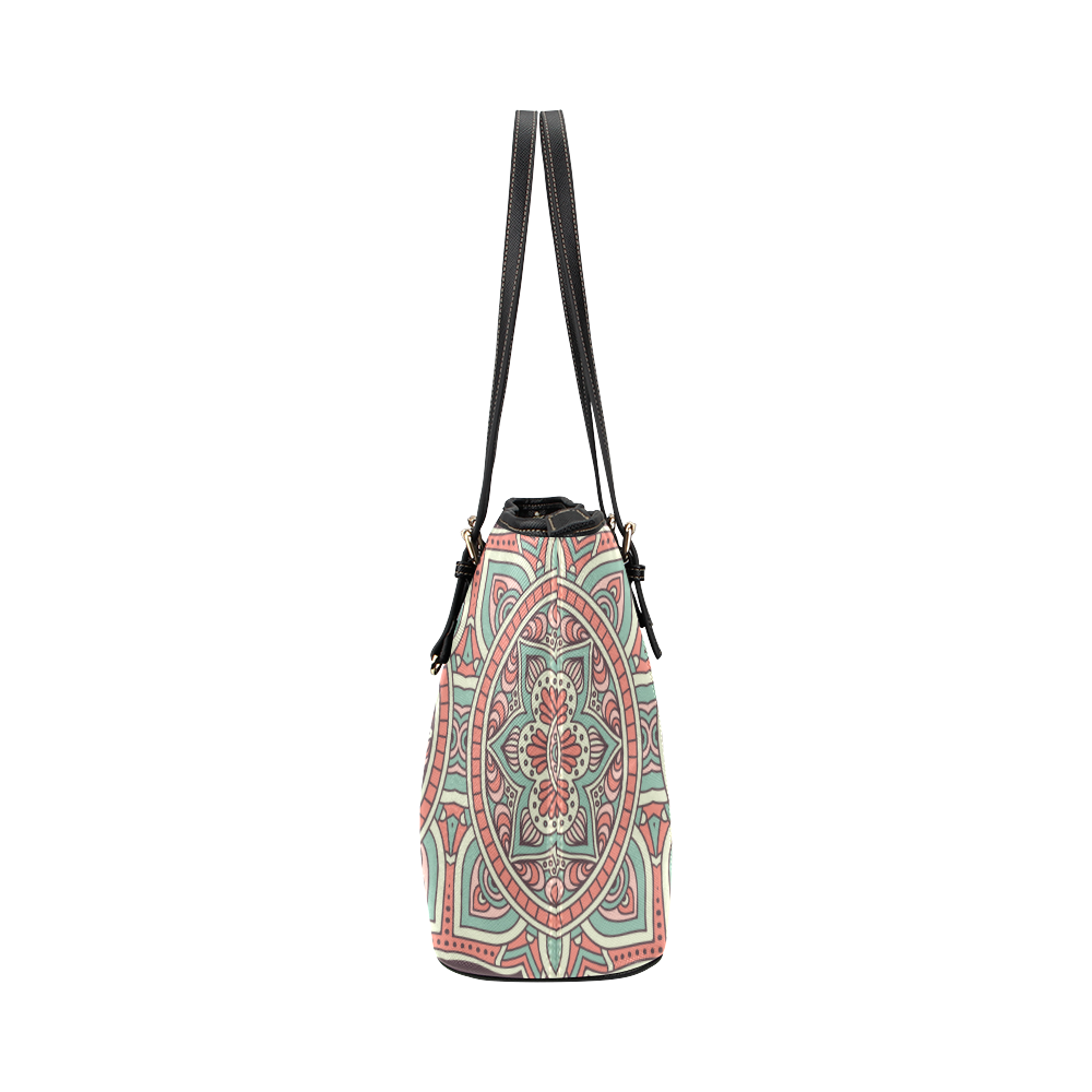 Red Bohemian Mandala Design Leather Tote Bag/Large (Model 1651)