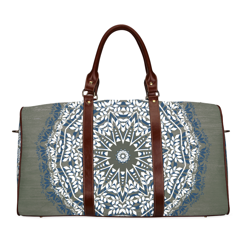 Blue, grey and white mandala Waterproof Travel Bag/Large (Model 1639)