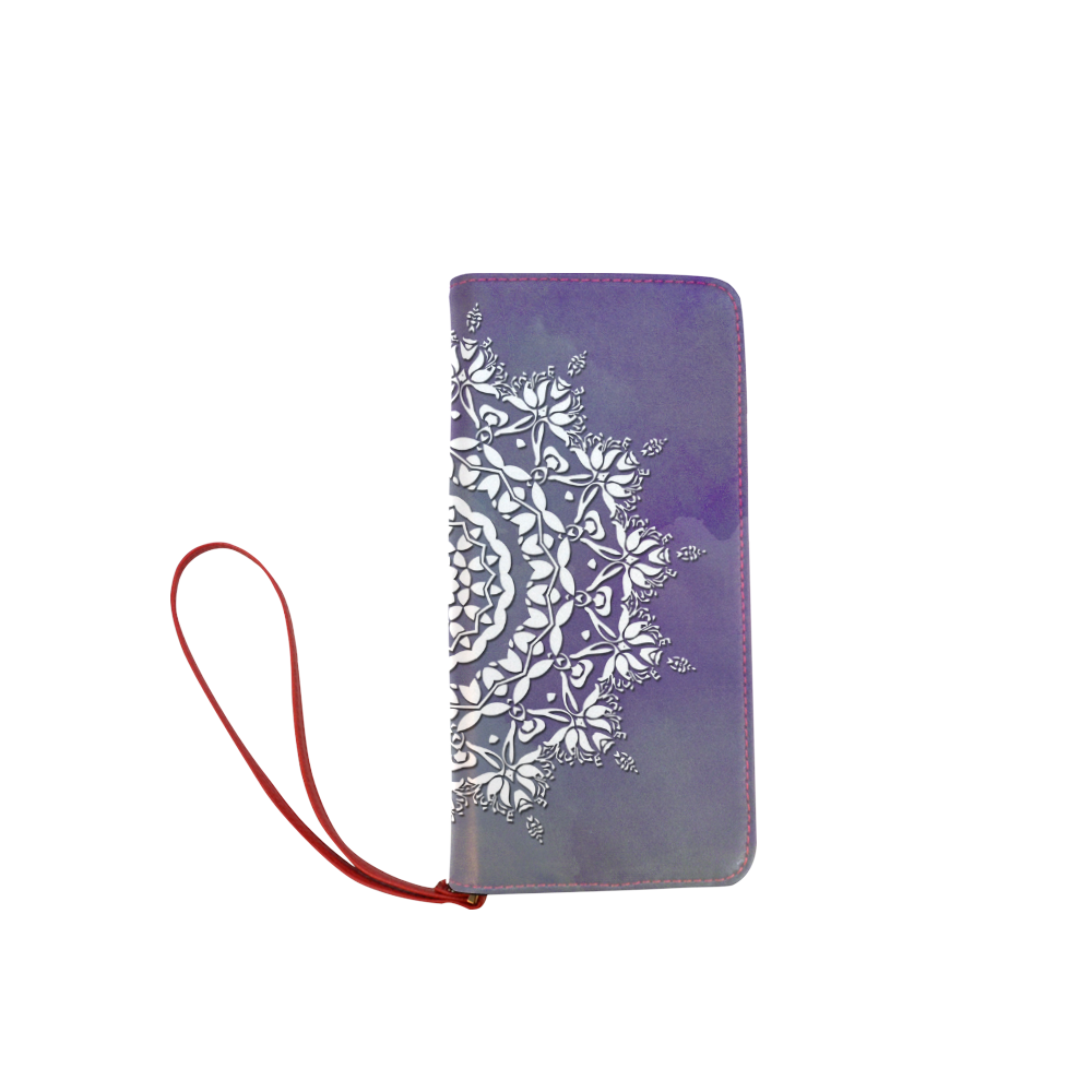 Floral watercolor Violet and white mandala Women's Clutch Wallet (Model 1637)