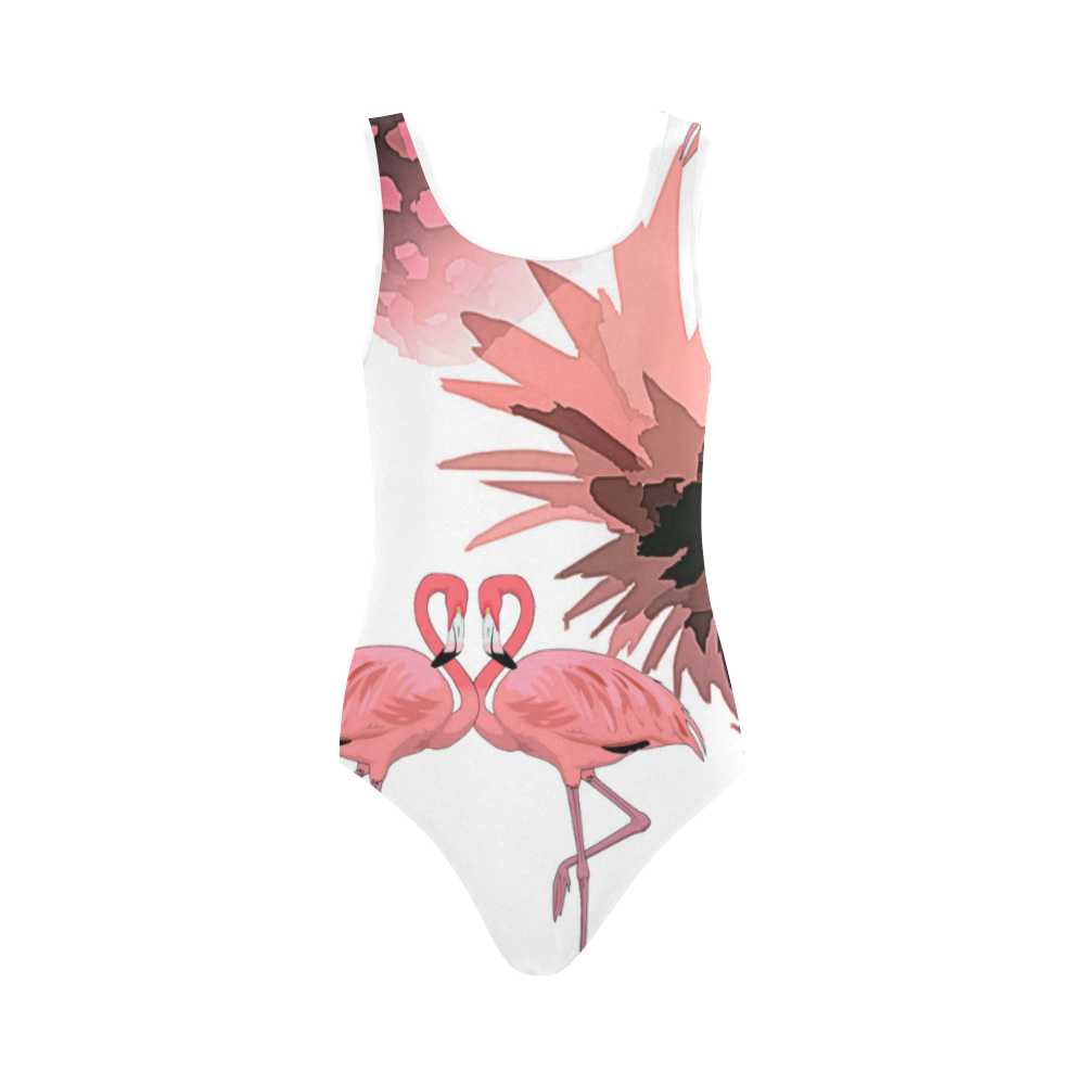Pink Flamingos Pineapple Tropical Pattern Vest One Piece Swimsuit (Model S04)