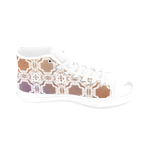 White  and gold watercolor mosaic mandala Men’s Classic High Top Canvas Shoes /Large Size (Model 017)