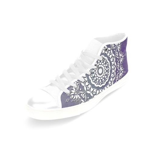 Floral watercolor Violet and white mandala Men’s Classic High Top Canvas Shoes /Large Size (Model 017)