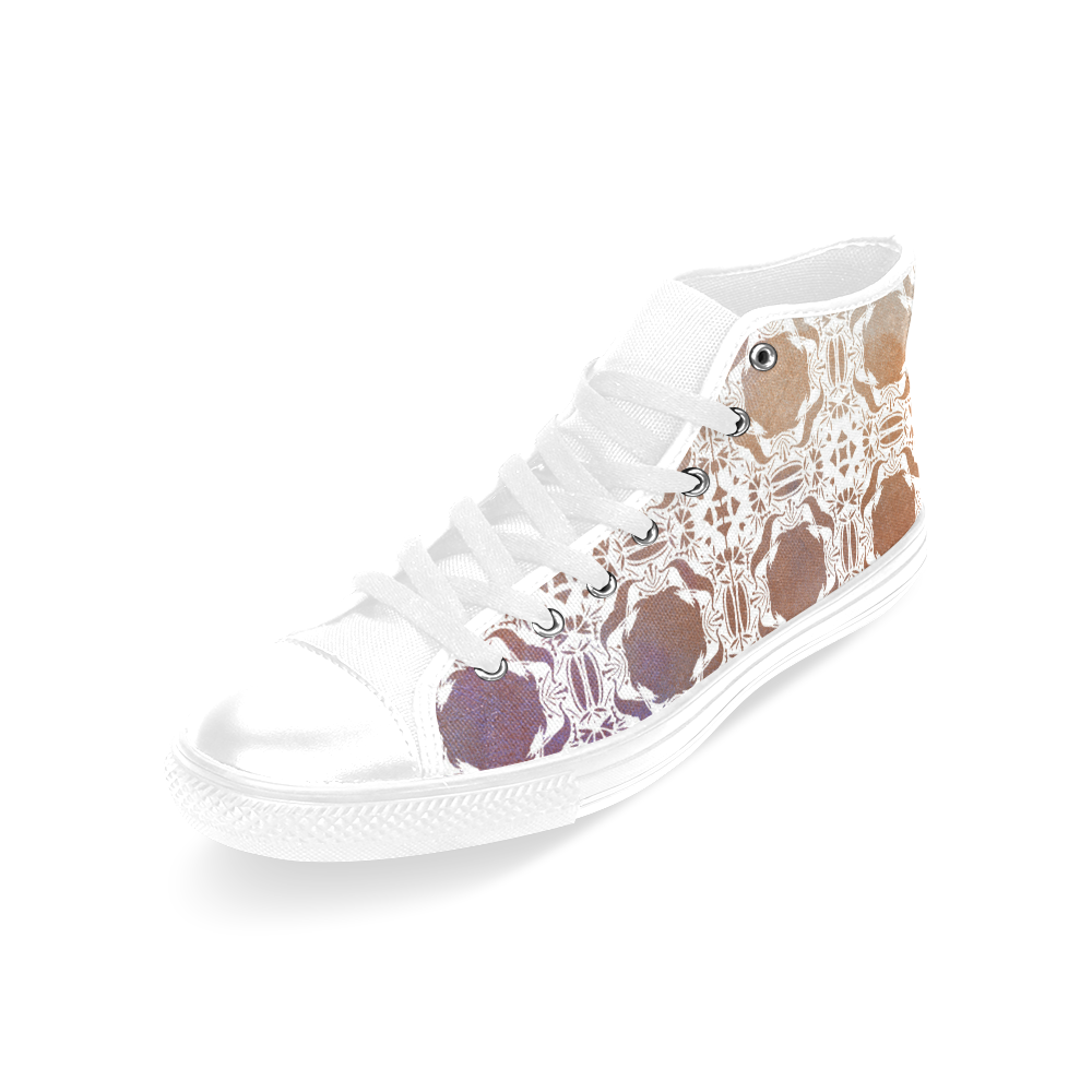 White  and gold watercolor mosaic mandala Men’s Classic High Top Canvas Shoes /Large Size (Model 017)