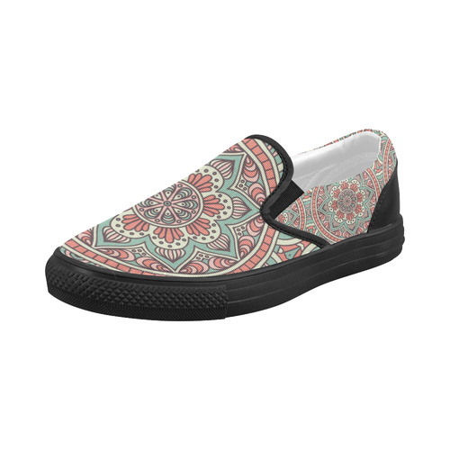Red Bohemian Mandala Design Women's Slip-on Canvas Shoes (Model 019)
