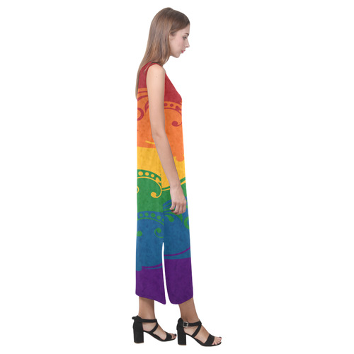 Ornamental Rainbow Flag Phaedra Sleeveless Open Fork Long Dress (Model D08)