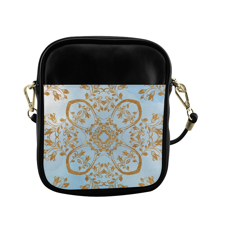 Gold and blue flourish ornament mandala Sling Bag (Model 1627)