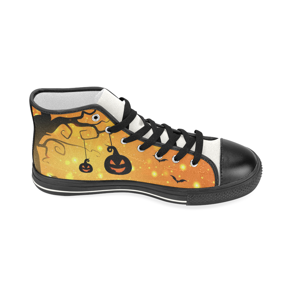 Cute Halloween Pumpkins Scary Black Bats Women's Classic High Top Canvas Shoes (Model 017)