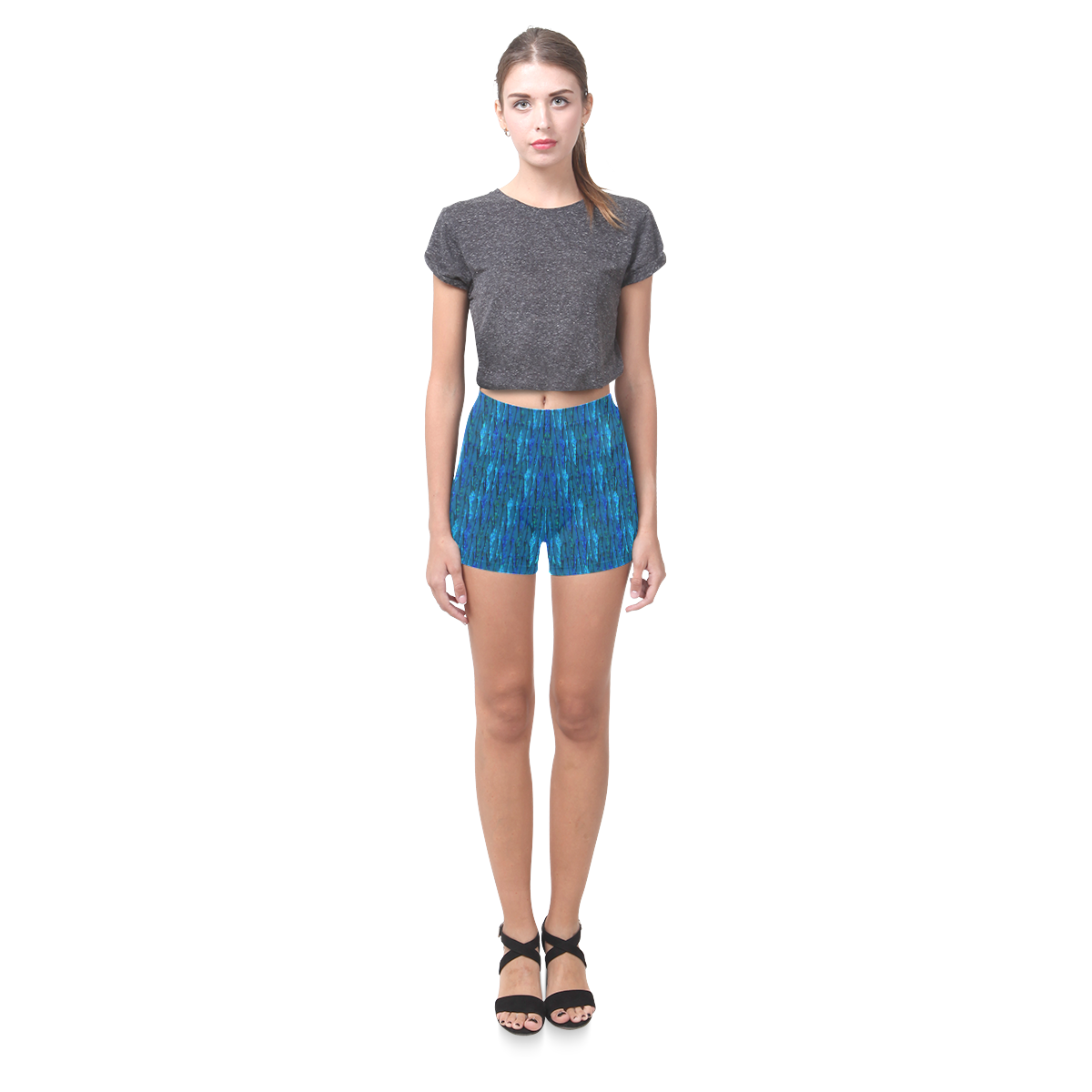 Abstract Scales of Blue Strands Briseis Skinny Shorts (Model L04)