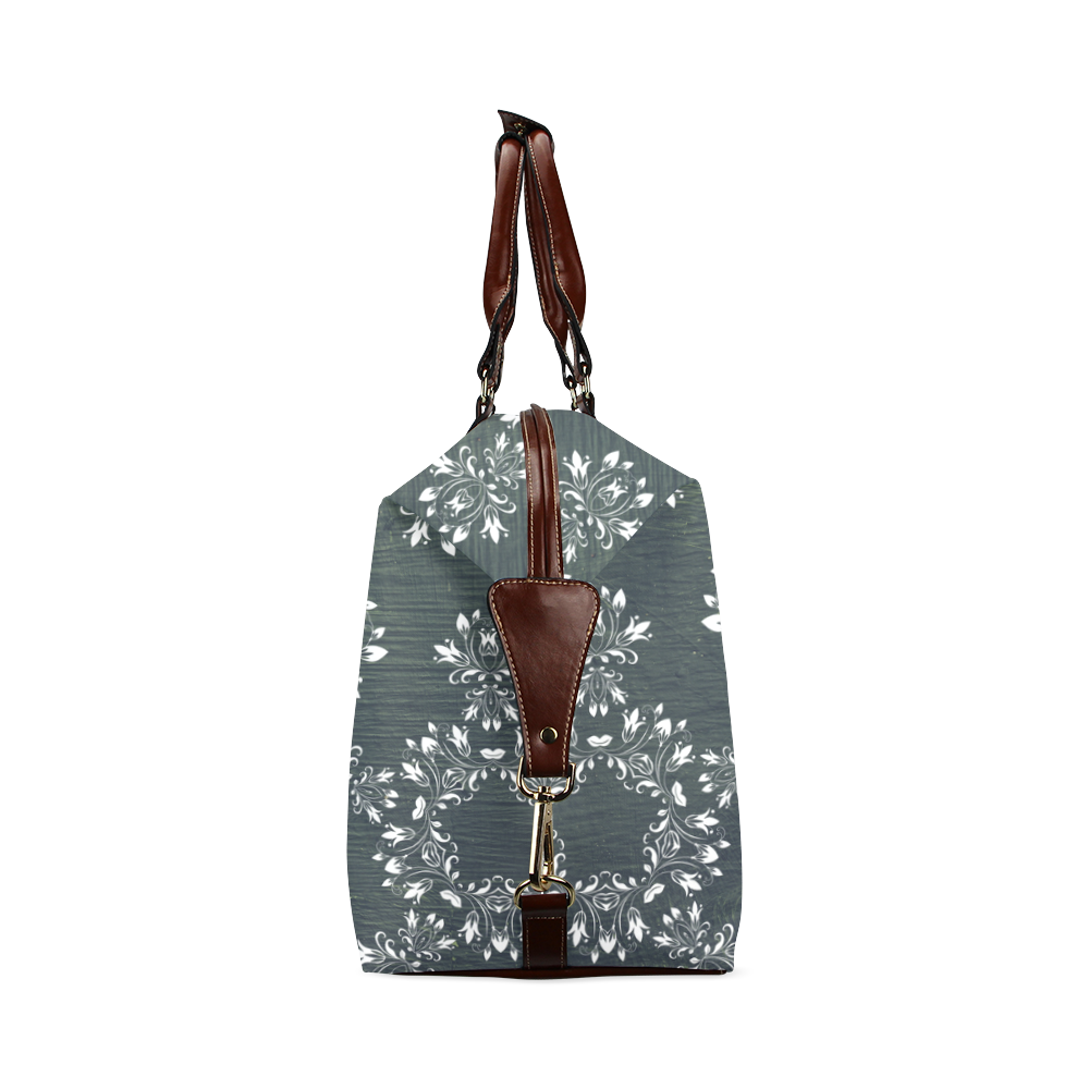 White and gray Flourish ornament mandala design Classic Travel Bag (Model 1643)