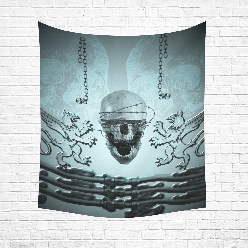 Scary skull with lion Cotton Linen Wall Tapestry 51"x 60"