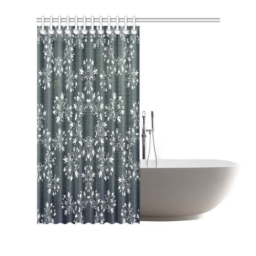White and gray Flourish ornament mandala design Shower Curtain 66"x72"
