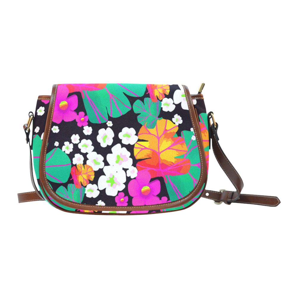 Japanese Colorful Floral Pattern Saddle Bag/Large (Model 1649)