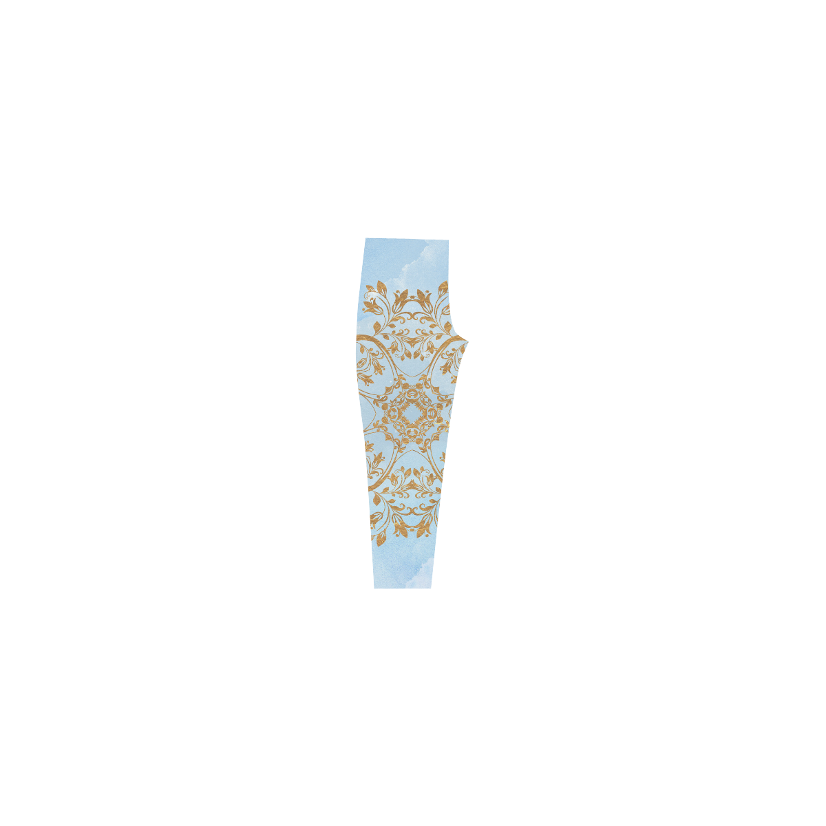 Gold and blue flourish ornament mandala Capri Legging (Model L02)