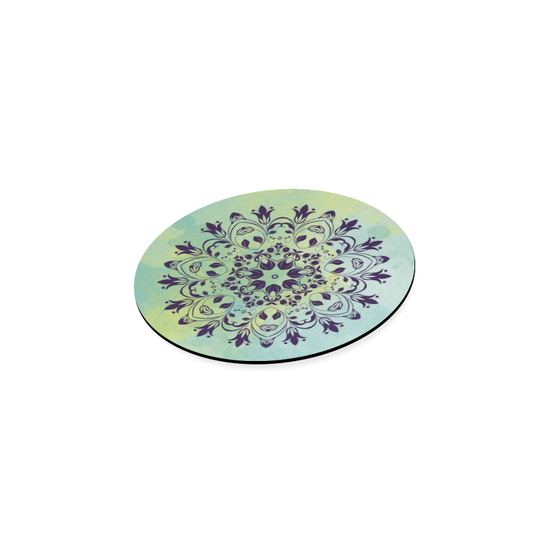 Flourish purple and blue watercolor mandala Round Coaster