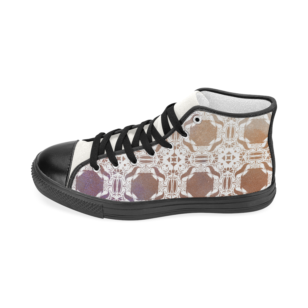 White  and gold watercolor mosaic mandala Women's Classic High Top Canvas Shoes (Model 017)