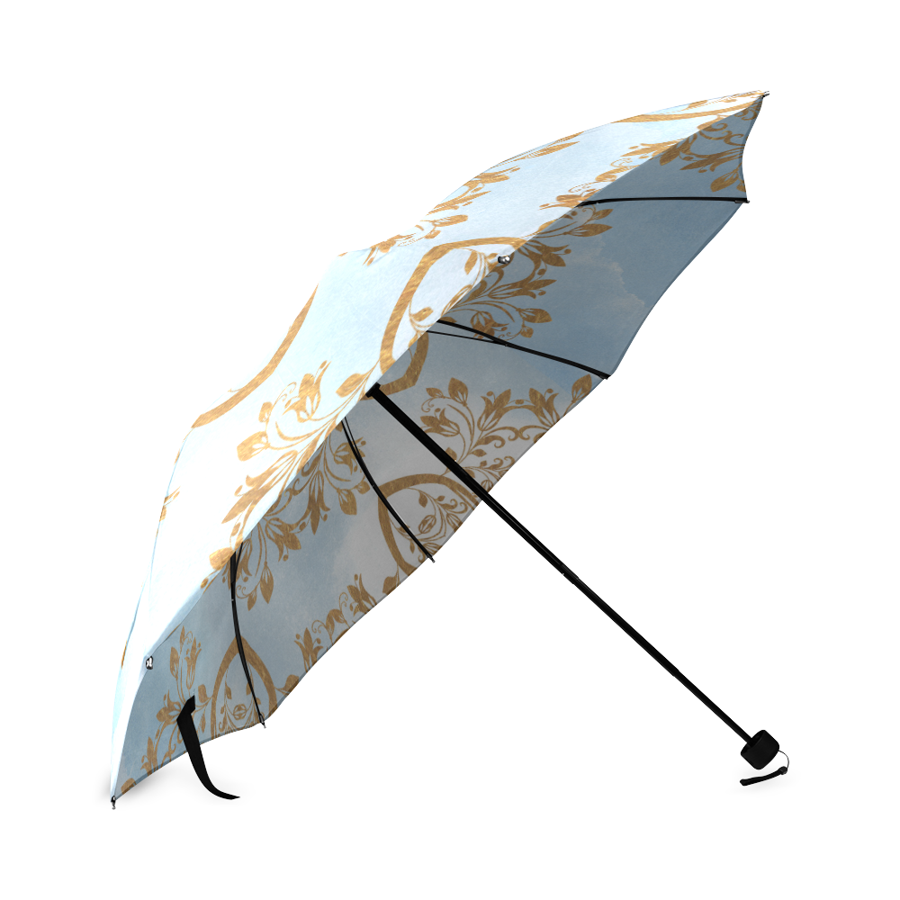Gold and blue flourish ornament mandala Foldable Umbrella (Model U01)