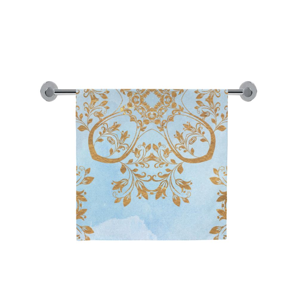 Gold and blue flourish ornament mandala Bath Towel 30"x56"