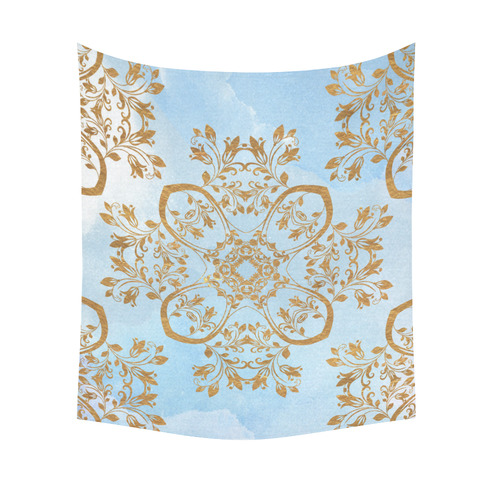 Gold and blue flourish ornament mandala Cotton Linen Wall Tapestry 51"x 60"