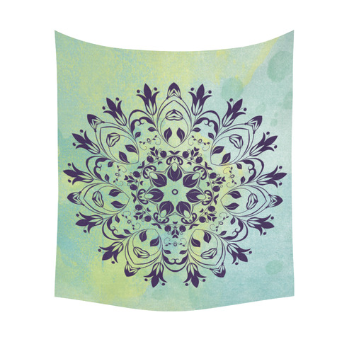 Flourish purple and blue watercolor mandala Cotton Linen Wall Tapestry 51"x 60"