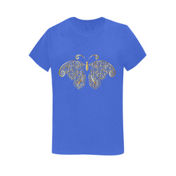 Golden Butterfly on Blue Women's T-Shirt in USA Size (Two Sides Printing)