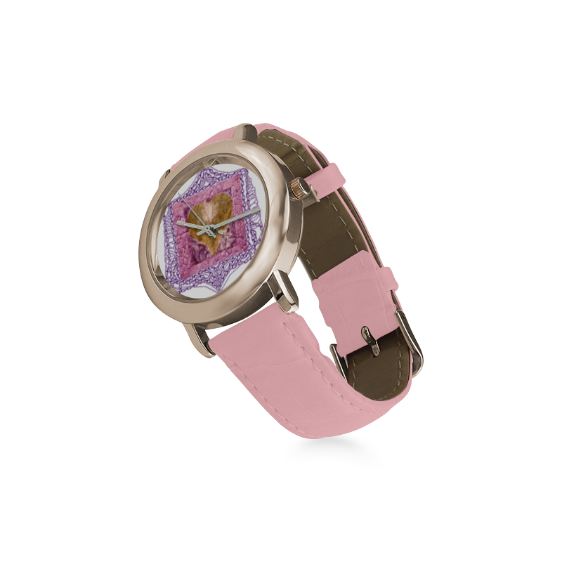 heart 9 Women's Rose Gold Leather Strap Watch(Model 201)