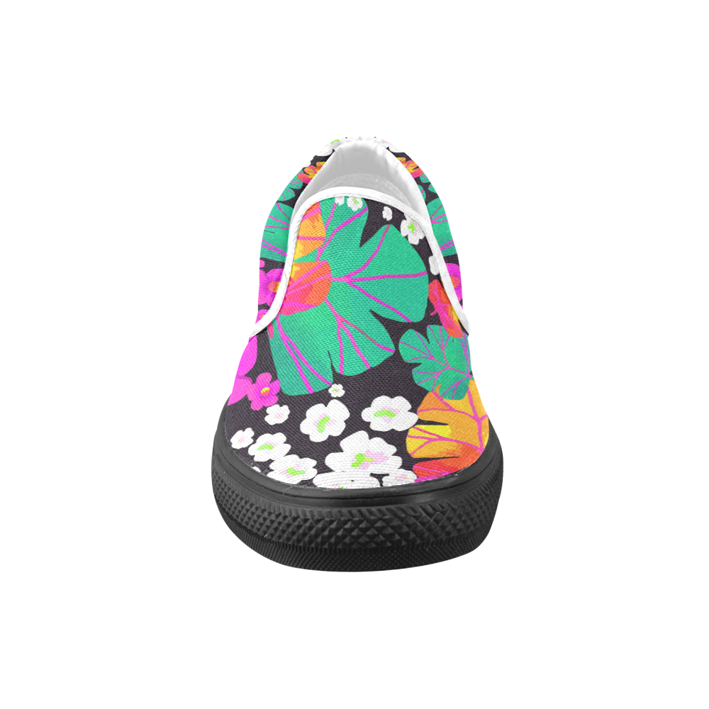 Japanese Colorful Floral Pattern Women's Unusual Slip-on Canvas Shoes (Model 019)
