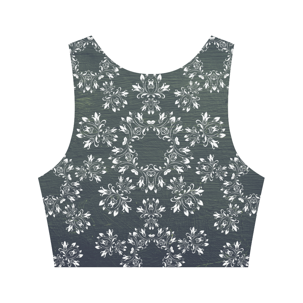 White and gray Flourish ornament mandala design Women's Crop Top (Model T42)
