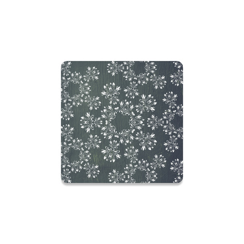 White and gray Flourish ornament mandala design Square Coaster