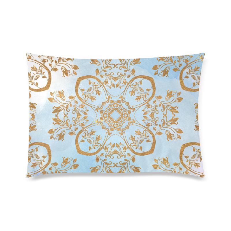 Gold and blue flourish ornament mandala Custom Zippered Pillow Case 20"x30"(Twin Sides)