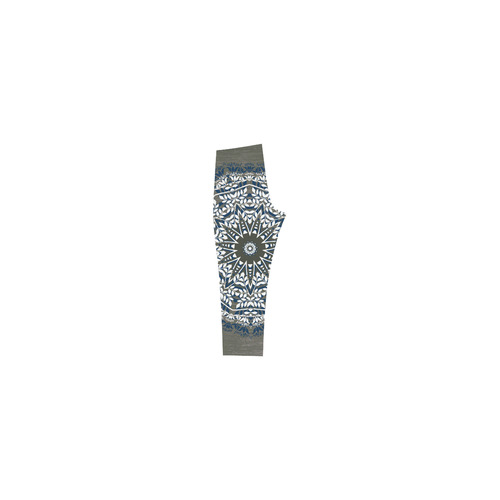 Blue, grey and white mandala Capri Legging (Model L02)