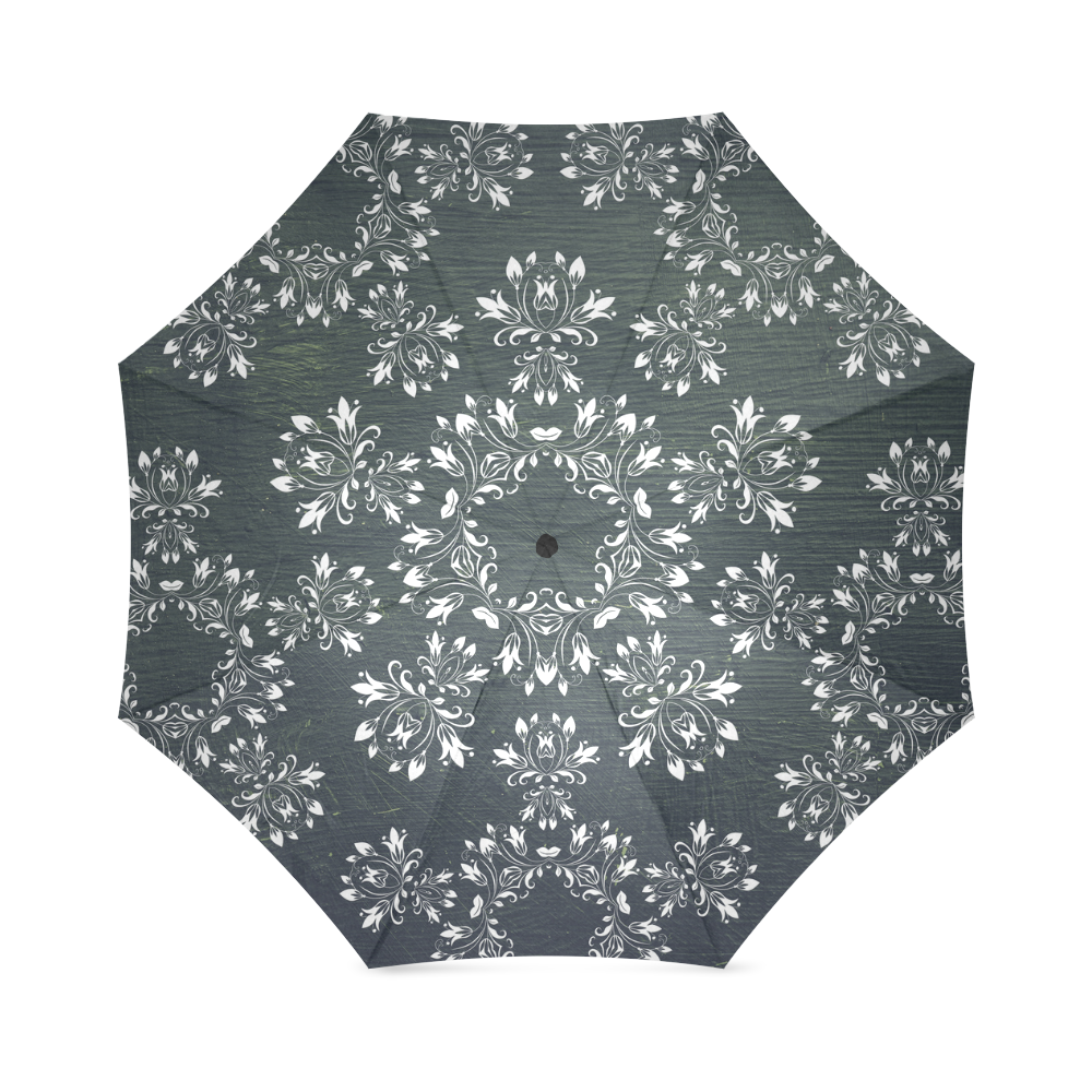 White and gray Flourish ornament mandala design Foldable Umbrella (Model U01)