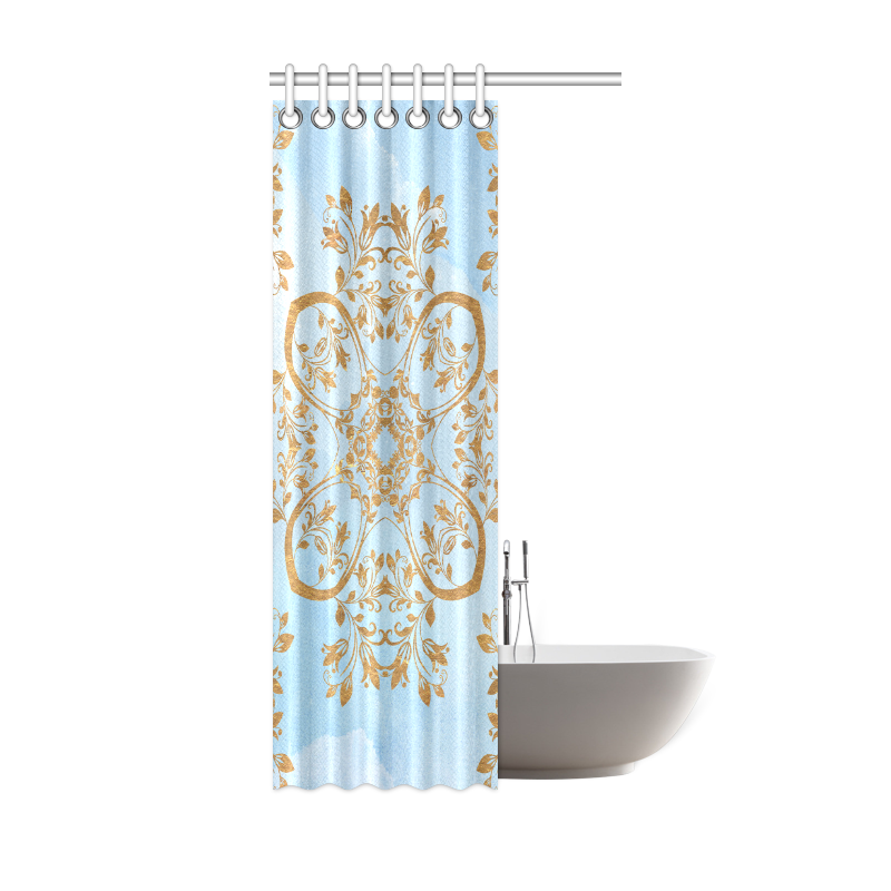 Gold and blue flourish ornament mandala Shower Curtain 36"x72"
