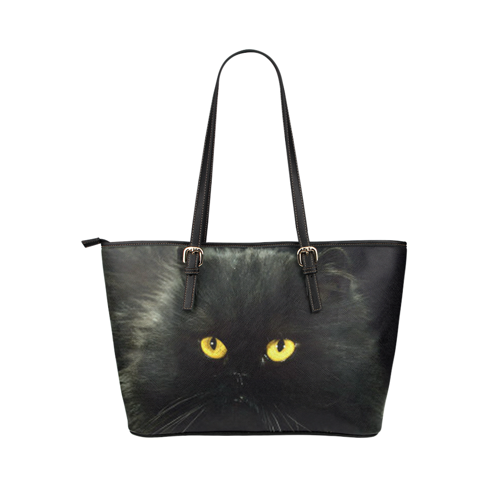 Black Cat Leather Tote Bag/Large (Model 1651) | ID: D782969