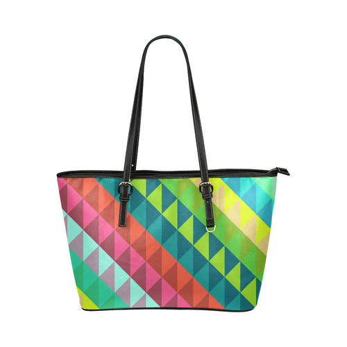 Cool Colorful Geometric Abstract Pattern Leather Tote Bag/Small (Model 1651)